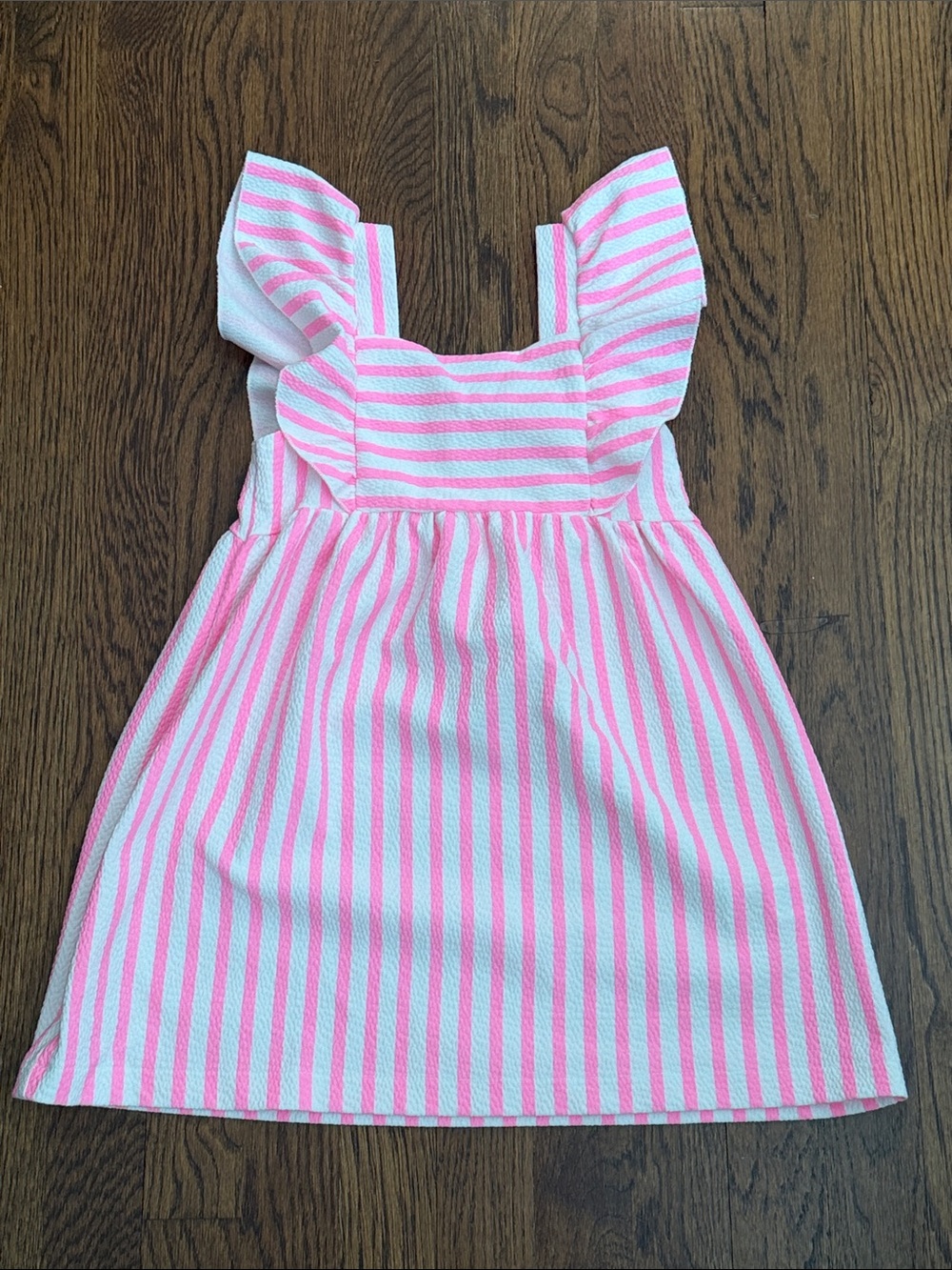 Zara Pink and White Striped Ruffle Shoulder Kids Dress